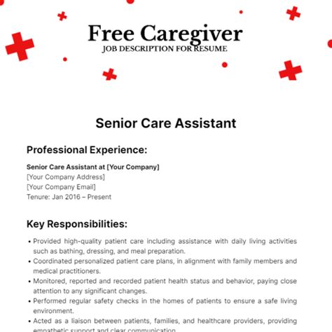 Free Caregiver Job Description for Resume Template to Edit Online