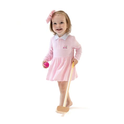 Angel Dear Long Sleeve Bodysuit, Pink Striped Polo Baby Dress with Snap ...