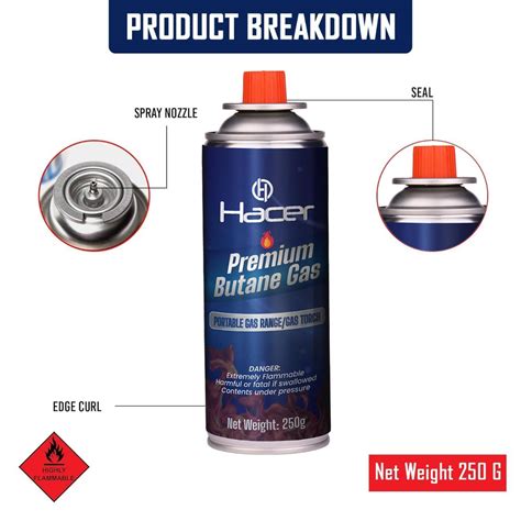 Hacer Butane Gas Canister - 250G, Portable For Camping, Pack Of 4