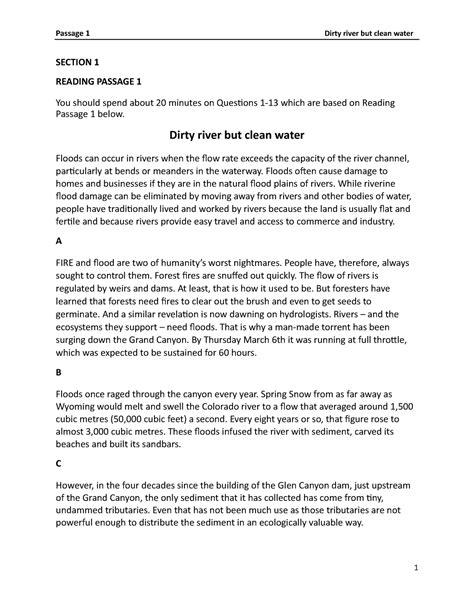 International English Language Testing System - Passage 1 Dirty river ...