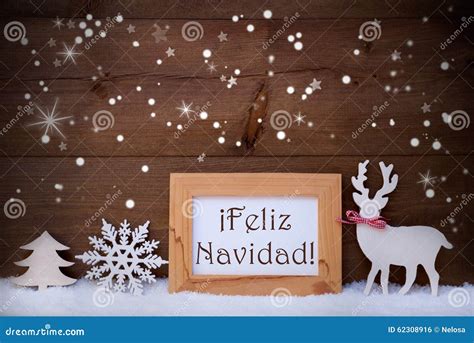 White Decoration on Snow, Feliz Navidad Means Merry Christmas Stock ...