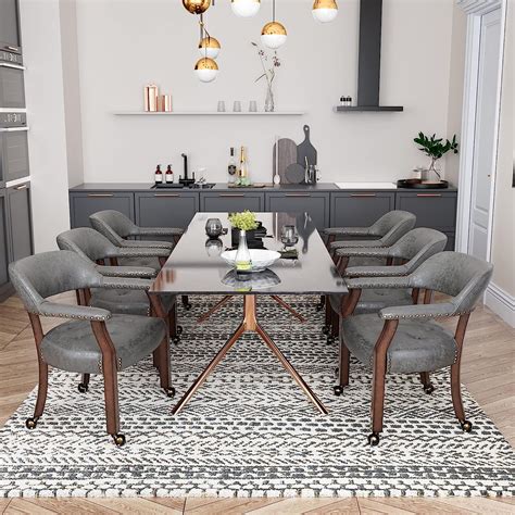 Amazon.com: JESONVID Set of 6 Dining Chair with Casters, Accent ...