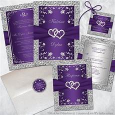 Purple Wedding Invitations by Purple Silver Wedding Invitation Set Joined Hearts Purple Wedding Invitations