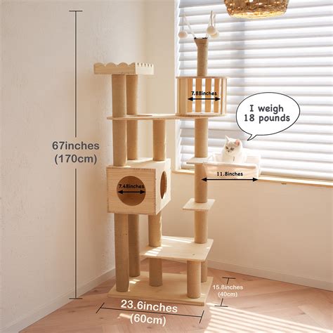 Buy Lazyworm Luxury Solid Wood Cat Tree Wooden Cat Tower Online at ...