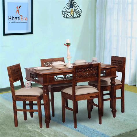 KhatiEra Flora Solid Sheesham Wooden Dining Table 4 Seater | Four ...