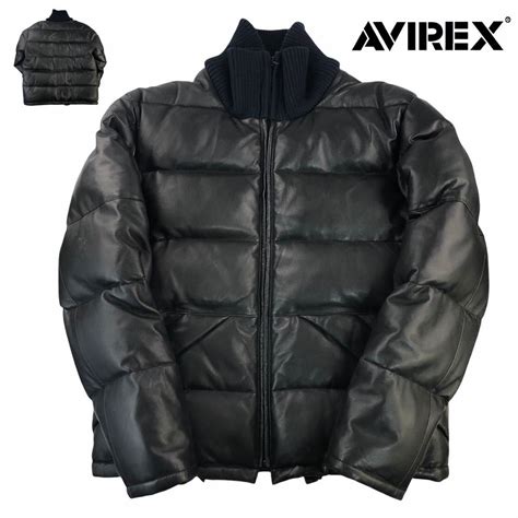 superior article rare AVIREX Avirex leather down jacket size L sheep ...