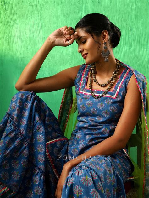 ADAA LOTUS BLUE COTTON SHARARA SET – Pomcha Jaipur