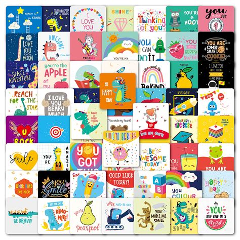 Buy Lunch Box Notes for Kids, 60 Cute Design Positive Affirmation Lunch ...