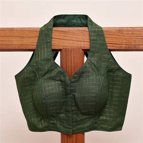 Halter neck Bottle Green Sungudi Kattam Readymade Blouse- Desically Ethnic