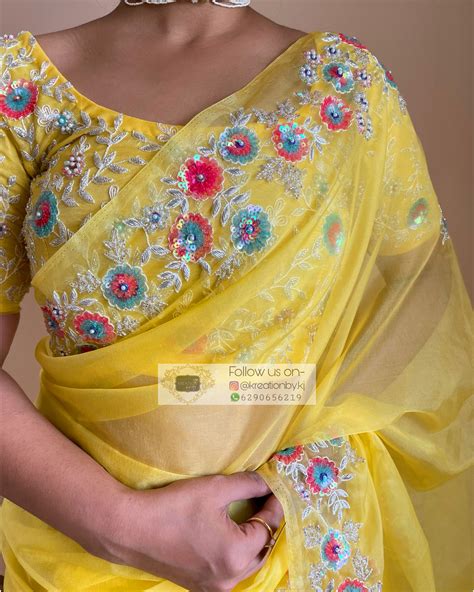 Yellow Organza Saree with Heavy Blouse – kreationbykj