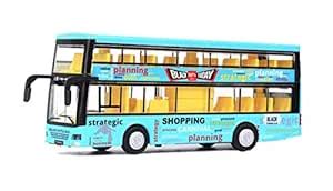 Emob Double Decker Die Cast Metal Body Door Opening Luxury Blue Toy Bus ...
