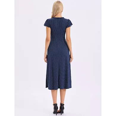 Polka Dot Dress for Women's Summer Cap Sleeve V Neck Lace Trim Decor ...