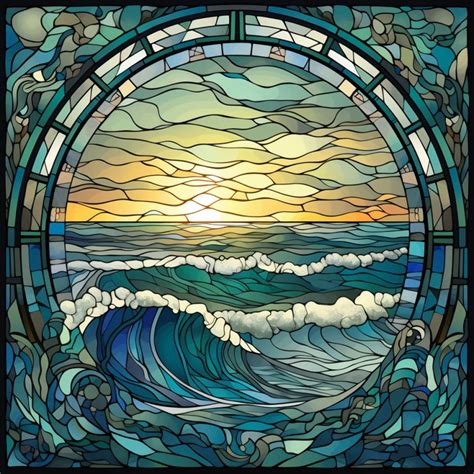 Ocean waves at sunrise stained glass window cling etsy – Artofit