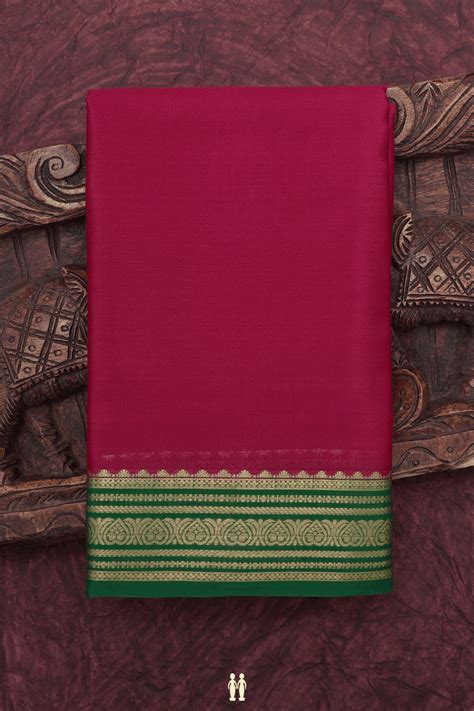 Mysore Silk Saree In Plain Deep Magenta With Contrast Border – Sundari ...