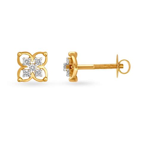 Dainty Gold and Diamond Floral Stud Earrings