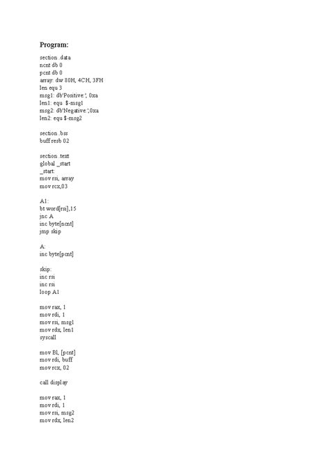 Program - Program: section .data ncnt db 0 pcnt db 0 array: dw 80H, 4CH ...