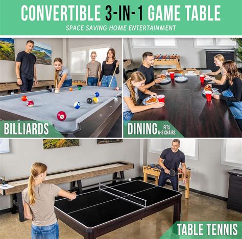 GoSports 7 ft 3 in 1 Pool, Dining, & Table Tennis Combo Table and ...