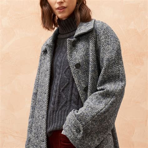 Blue Herringbone Wool Coat| Women's Coats | Brora Fashion