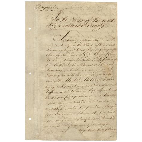 First Page Of Treaty Of Paris 1783. It Ended The American Revolutionary ...