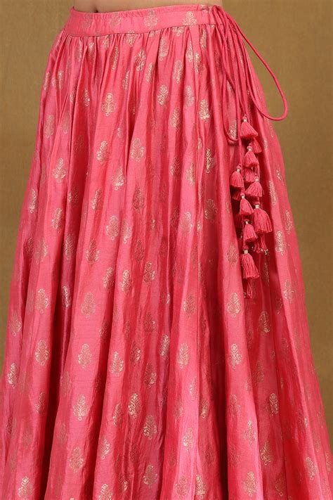 Buy Coral-Pink Polyester Blend Anarkali Lehenga Set Online at Biba India