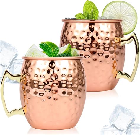 Moscow Mule Copper Mugs, 16 oz Moscow Mule Mugs Set of 2 Hammered ...