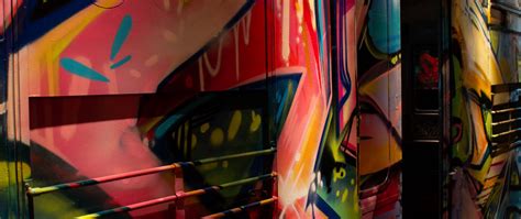 Download wallpaper 2560x1080 train, graffiti, paint, street art dual ...