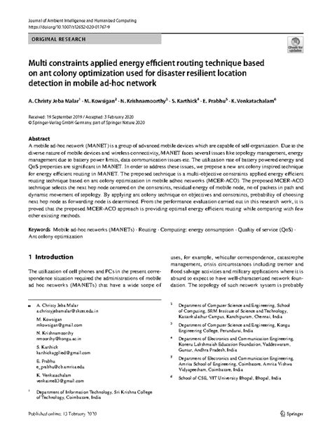 Multi-Constraints Energy Efficient Routing in MANETs Using ACO - Studocu