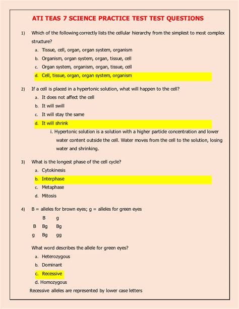 ATI TEAS 7 TEST BANK SCIENCE,READING AND MATHS. - DocMerit