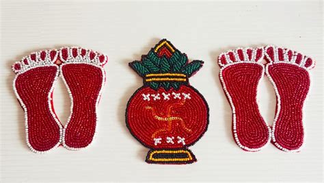 Bead handicraft Festive Lakshmi Charan Kalash set Coaster Rangoli Decal ...