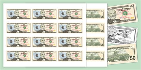 50 Dollar Bill Printable Play Money for Kids | Twinkl USA