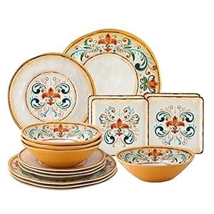 UPware 16 Piece Tuscany Melamine Dinnerware Sets, Outdoor Dishes Set ...
