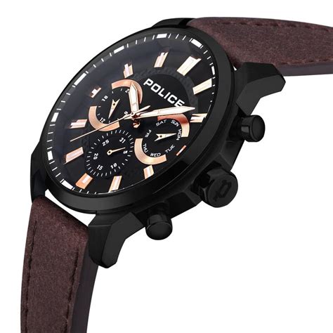 Buy Online Police Black Dial Brown Strap Multifunction Watch for Men ...