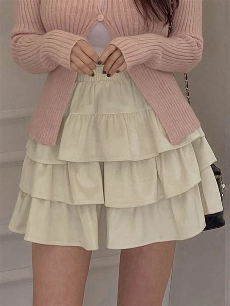 DAZY Women's Elastic Waist A-Line Short Skirt, Apricot, All Seasons ...