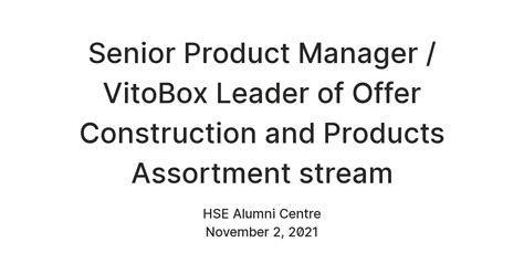 Senior Product Manager / VitoBox Leader of Offer Construction and ...