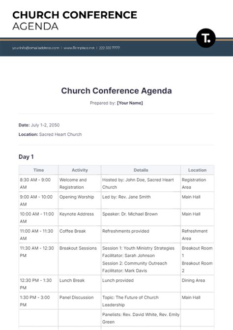 Free Church Conference Agenda Template to Edit Online