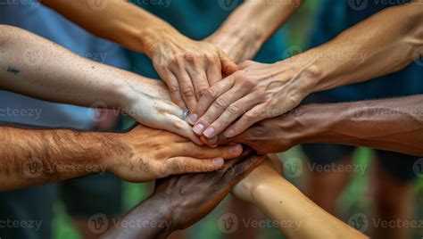 AI generated Unity teamwork collaboration hands together diverse group ...