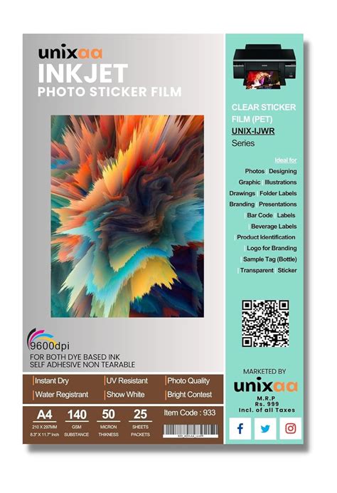 Unixaa Clear Self Adhesive Non Tearable 140 GSM High Glossy Transparent ...