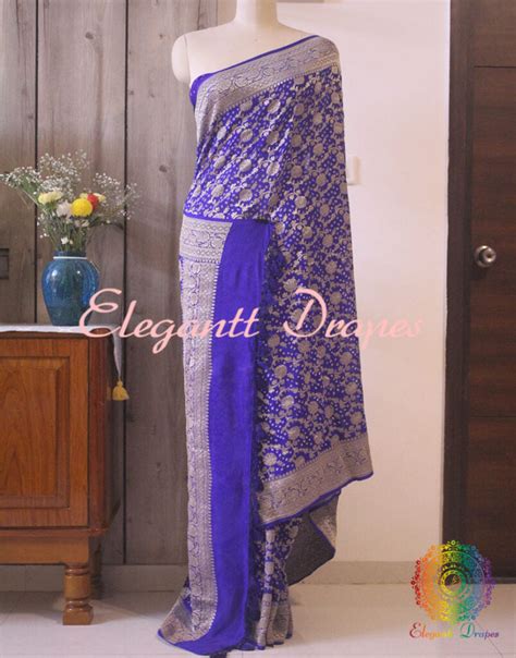 Royal Blue Banarasi Georgette Bandhani Gharchola Saree – Elegantt Drapes