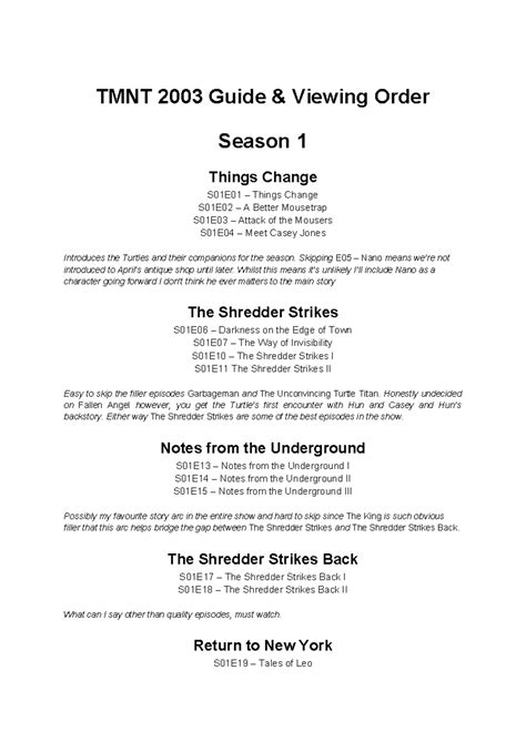TMNT 2003 Viewing Guide: Episode List & Recommended Order - Studocu