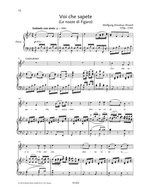Voi Che Sapete by Wolfgang Amadeus Mozart Sheet Music for Piano & Vocal ...