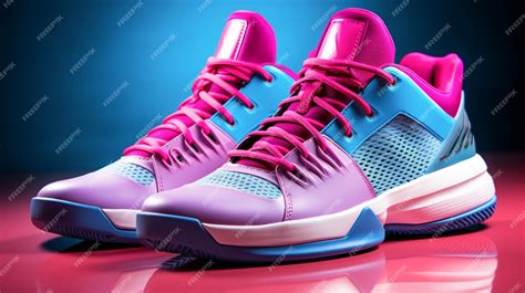 Premium Photo | Basketball shoes on blue and pink background