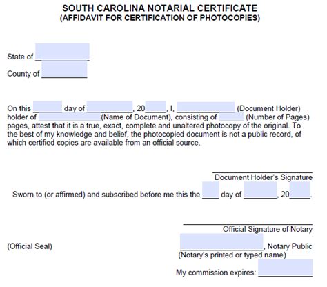 Free South Carolina Notary Acknowledgement Forms - PDF - Word