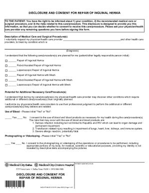 Fillable Online Disclosure and Consent for Repair of Inguinal Hernia ...