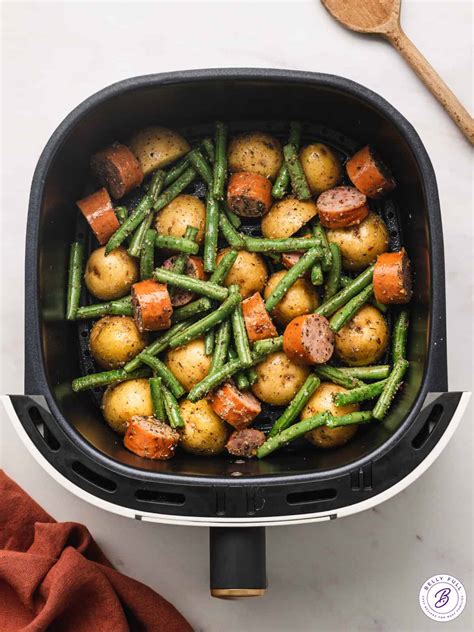 Air Fryer Kielbasa and Veggies {15 minute meal} - Belly Full
