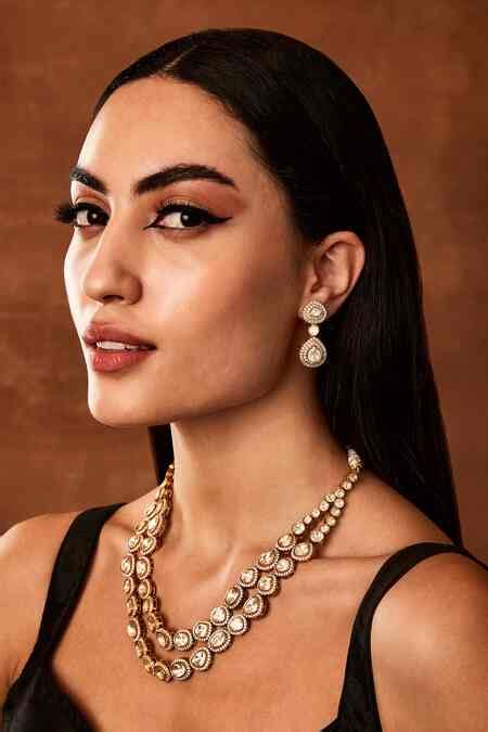 Buy Gold Plated Diamonds, Stones Dea Moissanite Polki Layered Jewellery ...