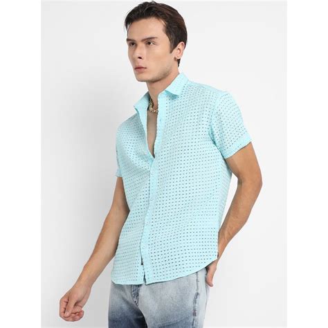 Buy Campus Sutra Men Light Blue See-Through Square Shirt Online