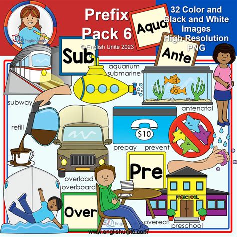 Clip Art - Prefix Pack 6 (Ante, Aqua, Over, Pre & Sub) | Made By Teachers