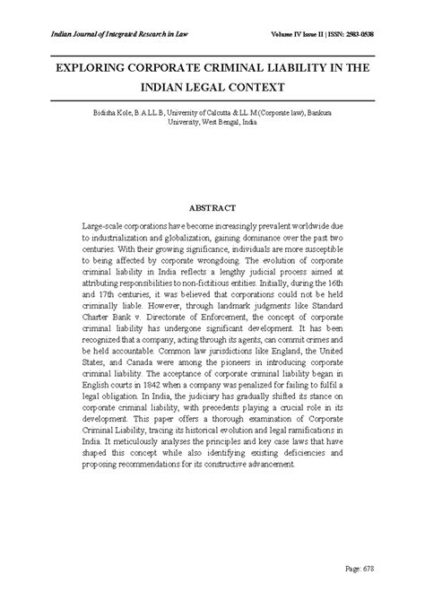 Exploring Corporate Criminal Liability in India: A Legal Analysis - Studocu