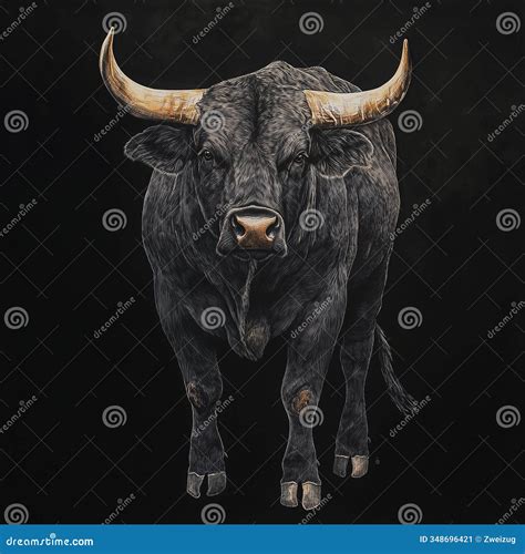 Big Black Bull Animal, Portrait Sketch Hyper Realistic Drawing Stock ...