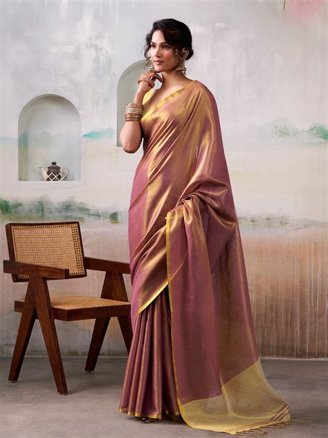 Buy Wine Pure Handloom Tissue Saree With Blouse Piece 70164 Online ...
